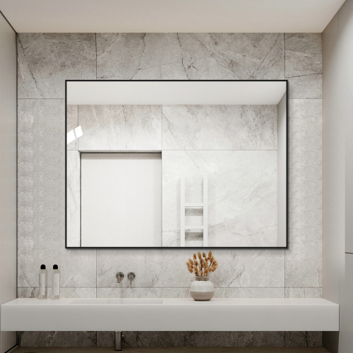 60x80 Cm Badezimmerspiegel Mit Schwarzem Aluminiumrahmen, Hd-kupferfreier Wandspiegel, Horizontal Oder Vertikal Montierbar Für Bad, Flur Und Garderobe