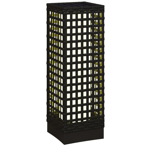 Solargartenleuchte Im Rattan-design, 15,5x15,5x46cm, Automatischer Led-lichtsensor, Wasserdicht, Für Garten Und Terrasse, Schwarz