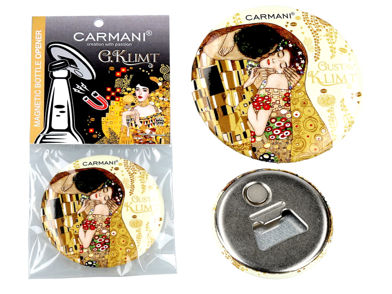 Flaschenöffner Mit Magnet – G. Klimt, Der Kuss, Cremefarbener Hintergrund (carmani)