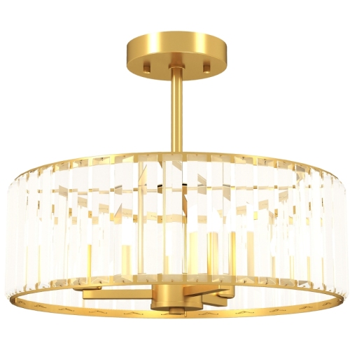 Design-deckenleuchte Und Pendelleuchte Mit Kristallschirm, 3-flammige Metallfassung In Gold