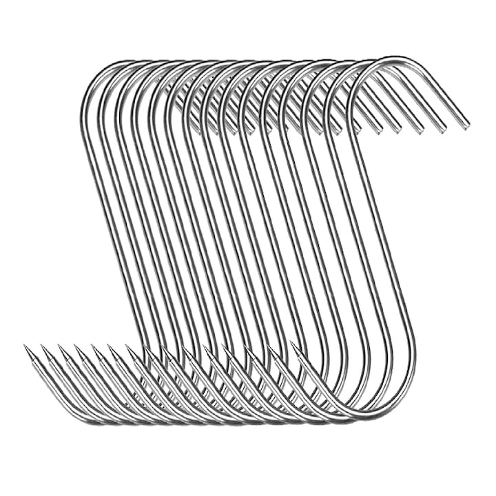 Set Mit 15 Edelstahlhaken Für Fleischverarbeitung, Metzgerei Oder Premium-räucheröfen, Zum Aufhängen Von Fleisch, Für Alle Fleischsorten, Typ S, 130 X 40 X 2 Mm, Silber