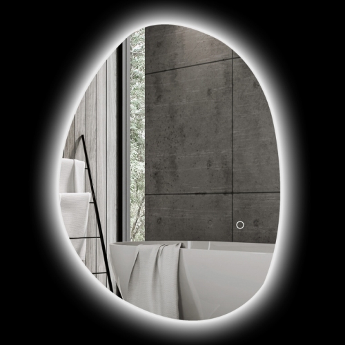 Asymmetrischer Badezimmerspiegel 70 X 50 Cm Mit Led-beleuchtung, Intelligentem Berührungsschalter Und Anti-beschlag-funktion, Silber