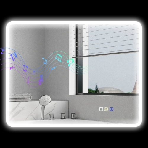 Led-badezimmerspiegel 70x90 Cm, Bluetooth, Touch-schalter, Dimmbar, 3 Farben, Beschlagfrei, Speicherfunktion, Silber