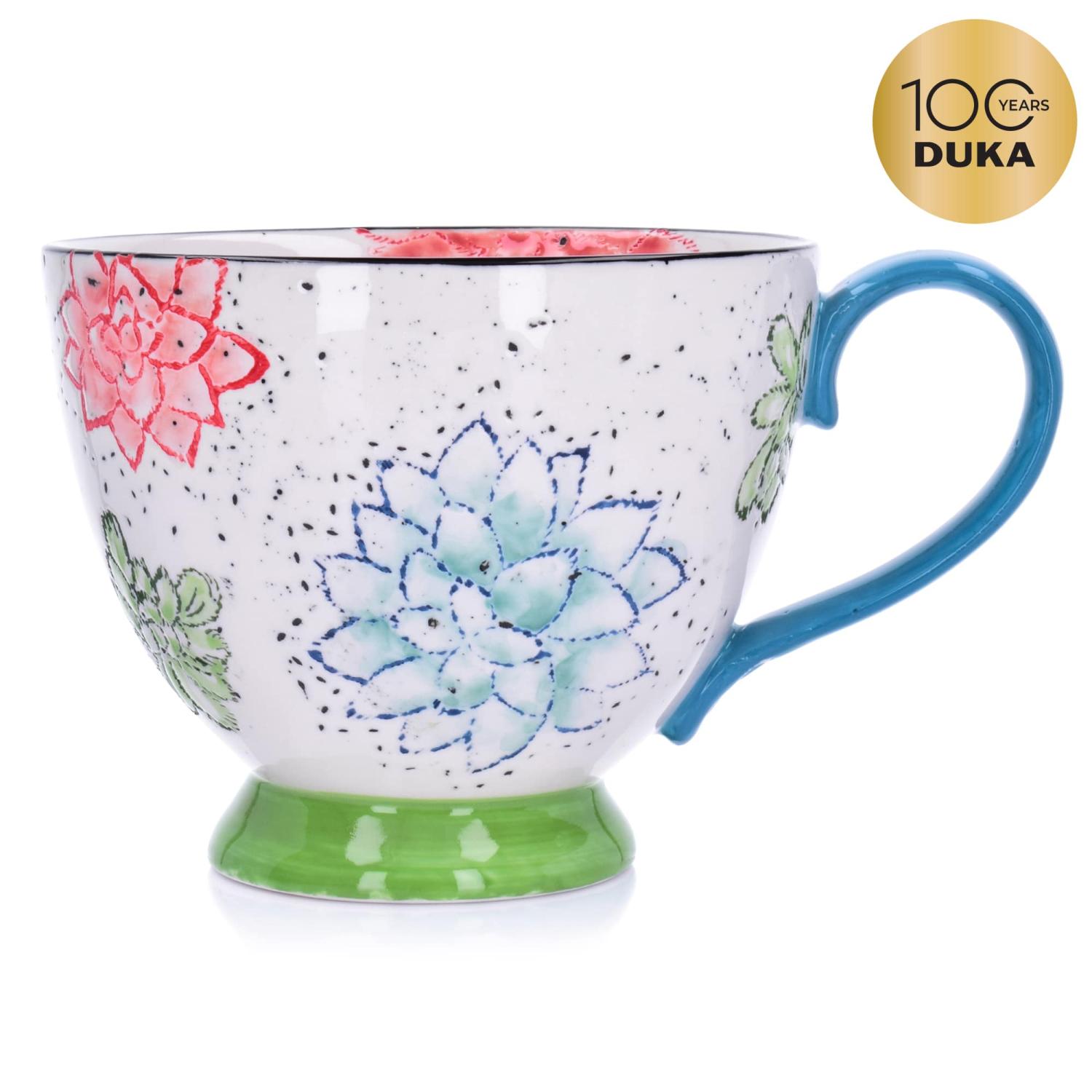 Becher Mit Blumenmuster, 400 Ml, Weißes Steinzeug, Handbemalt, Florist Duka