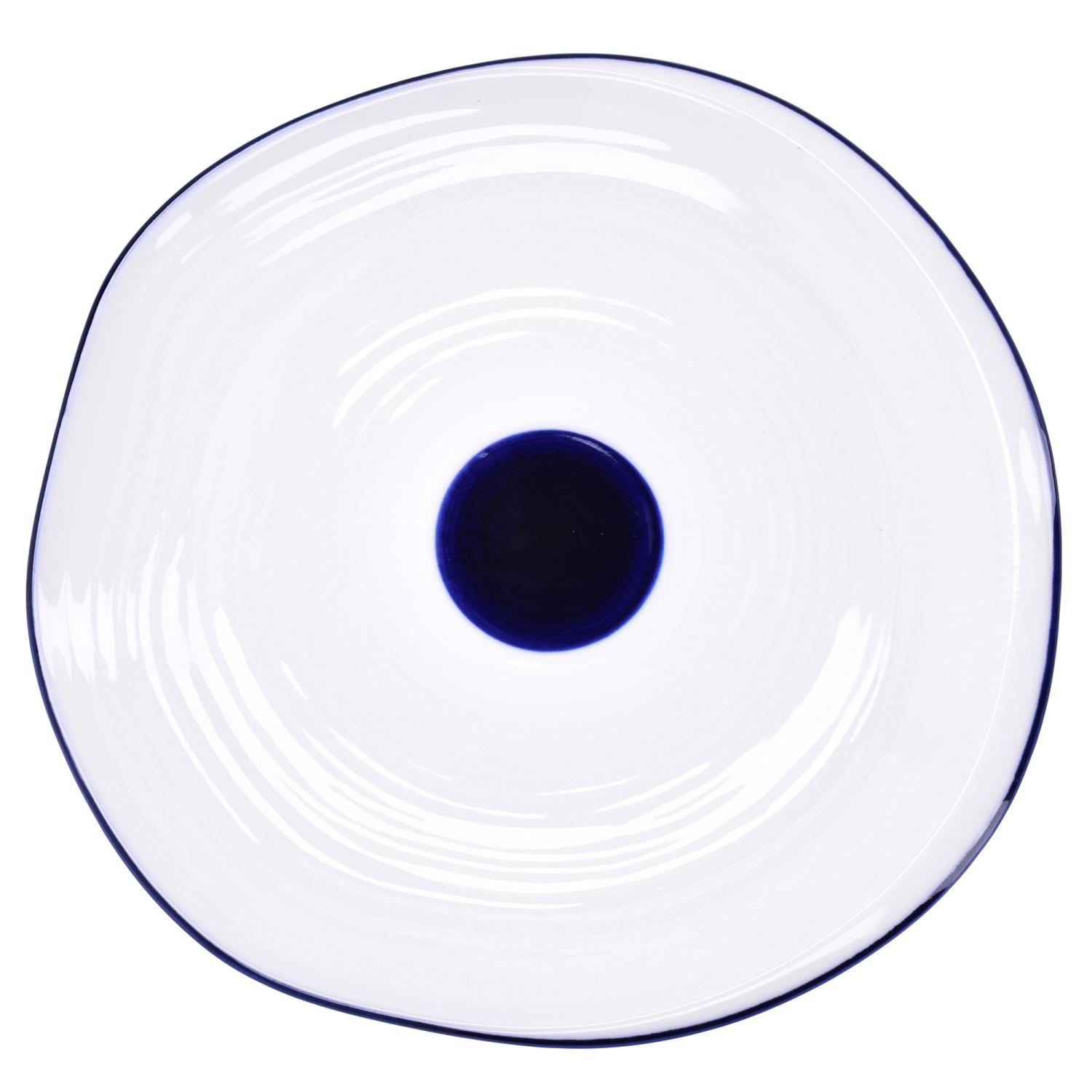 Duka Krog Frühstücksteller 20 Cm, Weiß-marineblaues Porzellan