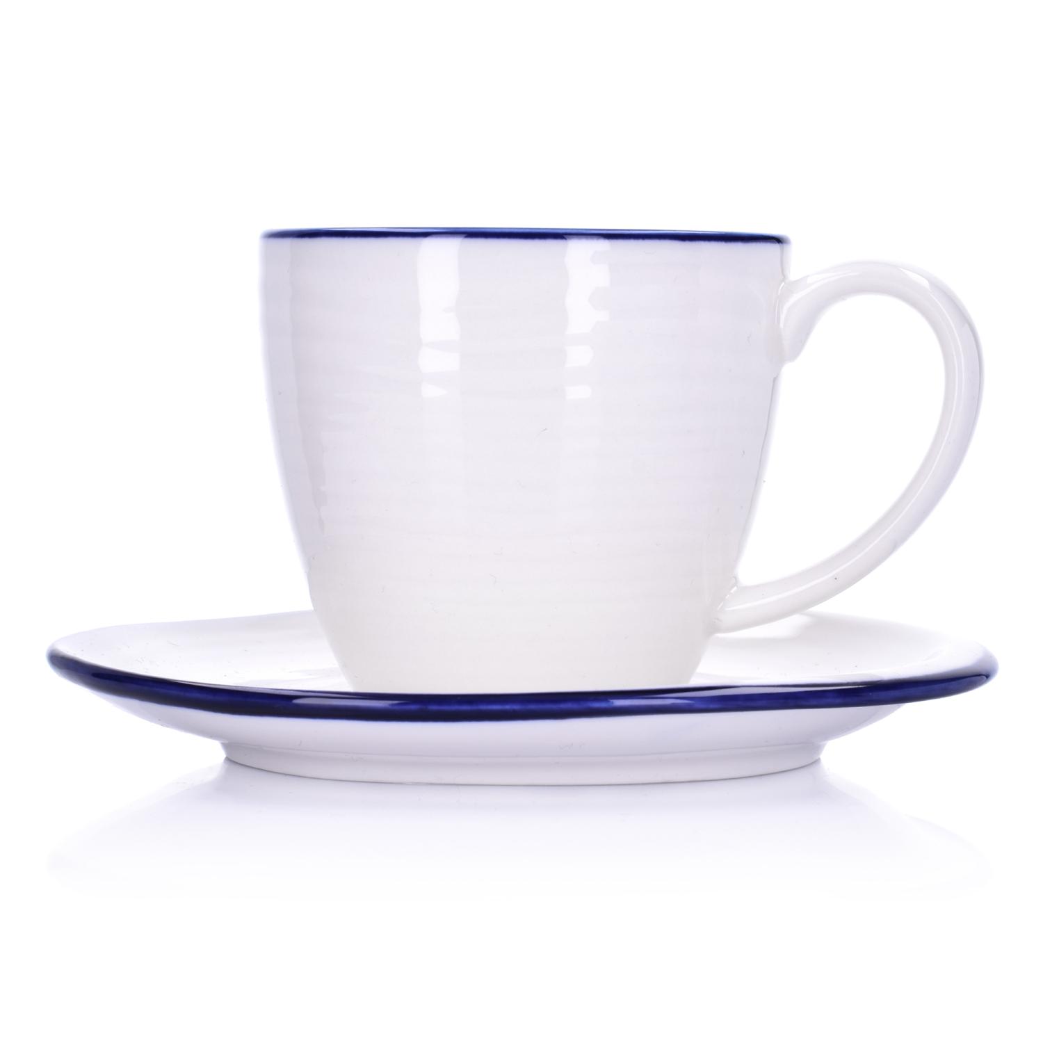 Porzellantasse Mit Untertasse, 200 Ml, Weiß Und Marineblau, Krog Duka