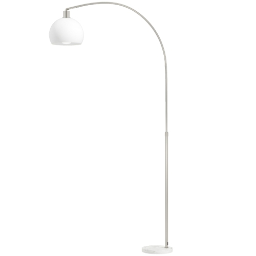 Stehlampe Mit Gebogenem Kopf, Fußschalter, Marmorsockel, Kunststoffschirm, Weiß
