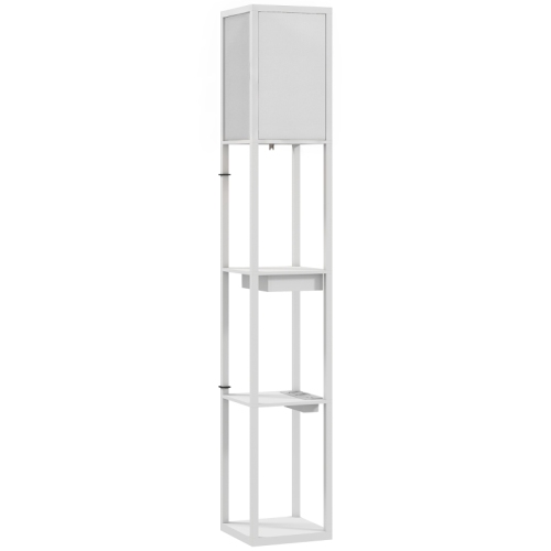Stehlampe Mit 3 Regalen, Fußschalter Und Usb-anschluss, Aus Weißem Mdf
