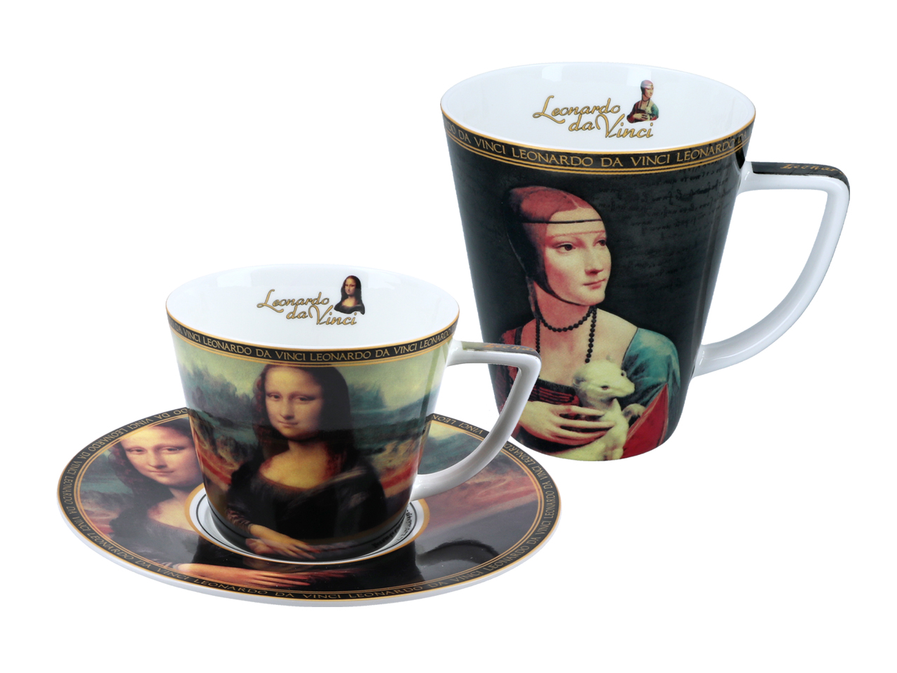 Carmani, Set Für Zwei Personen: Tasse + Becher – Da Vinci/mona Lisa Und Dame Mit Dem Hermelin
