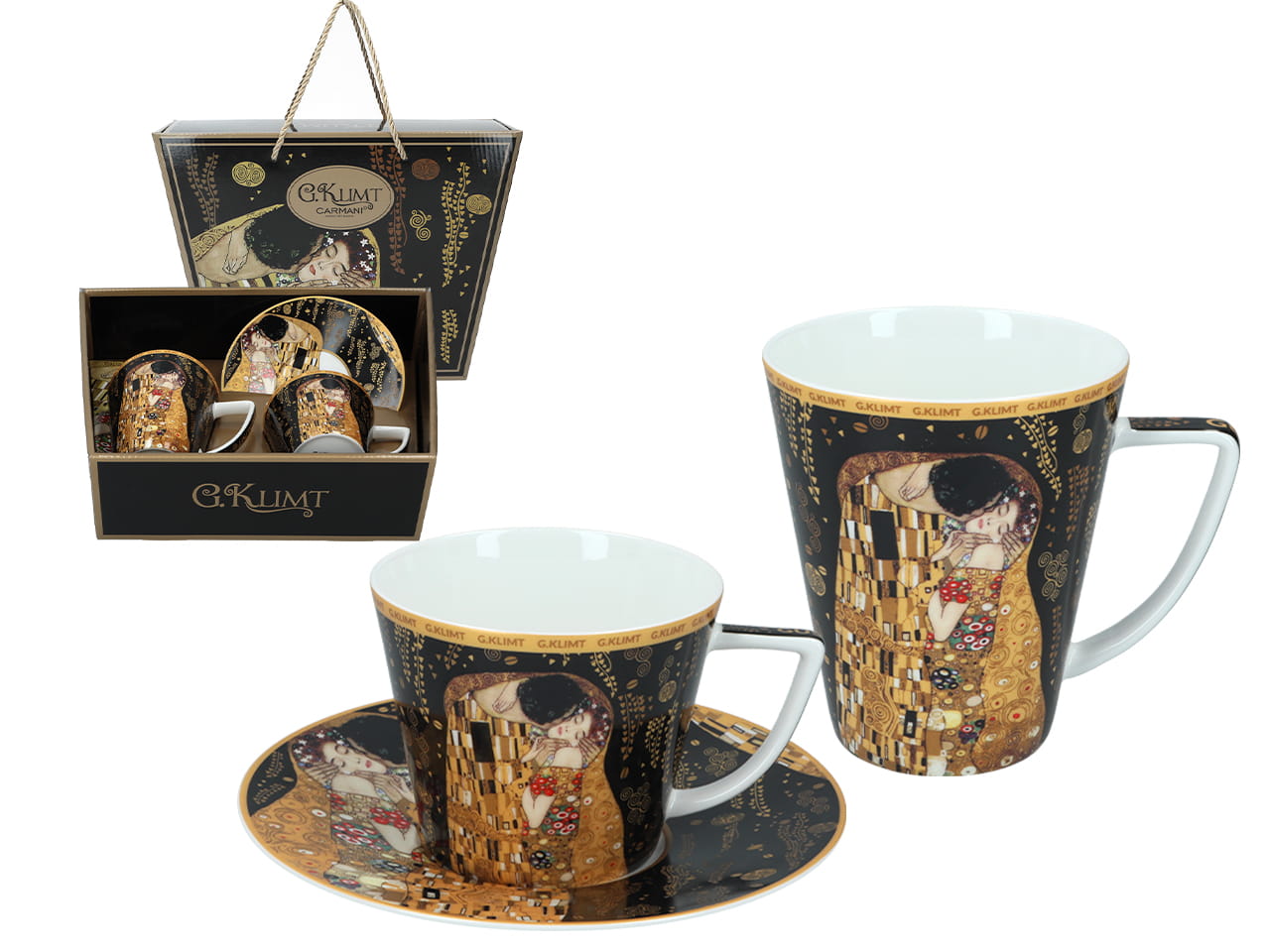 Carmani, Set Für Zwei Personen: Tasse + Becher - Gustav Klimt/kuss