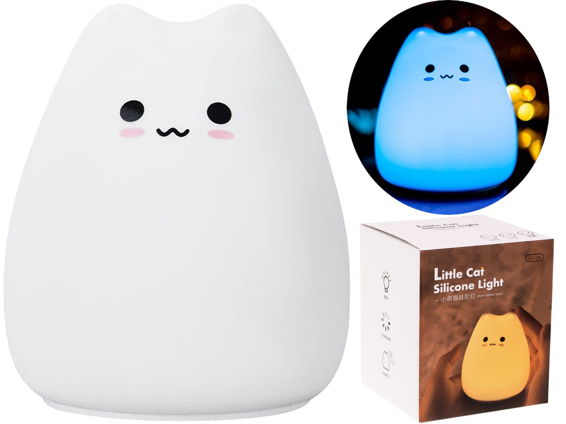 Silikon-led-nachtlicht In Katzenform Für Kinder, Weiche Katze, Kabelloser Timer