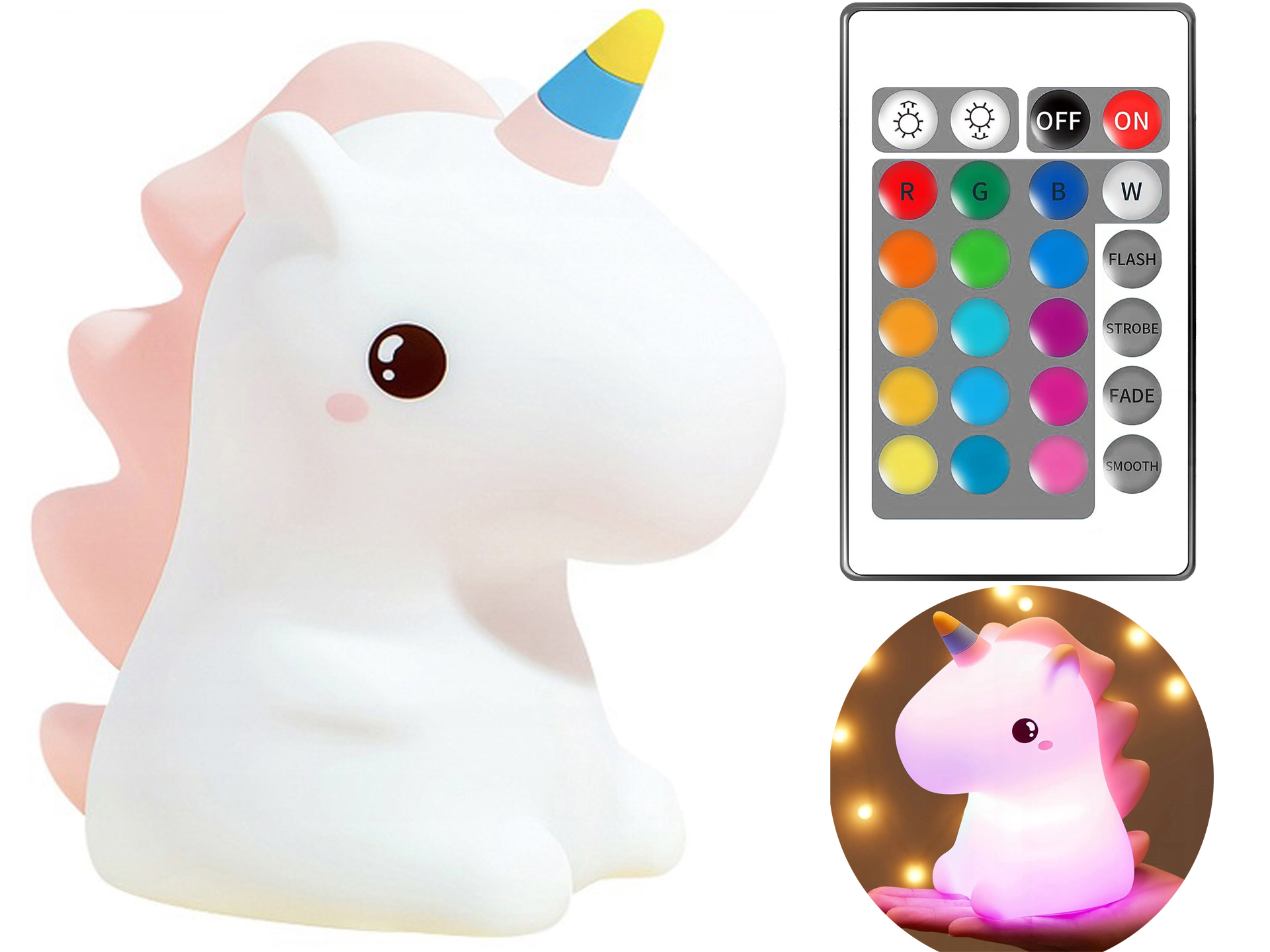 Silikon-led-einhorn-nachtlicht, Weiches Kabelloses Einhorn + Fernbedienung