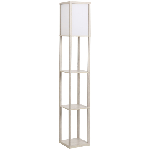 Stehlampe Mit 3 Regalen Und Integrierter Beleuchtung, E27 Max. 40w, Mdf Klasse E1 Und Acryl, Farbe Eiche Und Weiß, 26x26x160 Cm