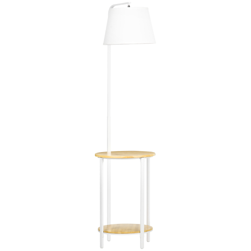 Stehlampe 162 Cm, 40 W, Mit 2 Regalen Und Weißem Leinenlampenschirm, Metall, Für Wohnzimmer Und Schlafzimmer