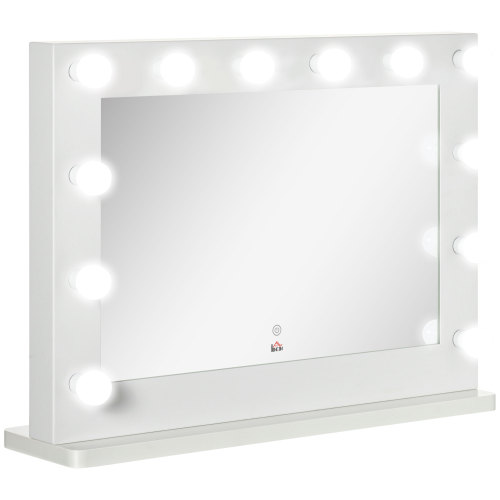 Hollywood-spiegel Mit Led-beleuchtung, 80 X 60 Cm, Weißer Schminkspiegel Mit 12 Dimmbaren Lichtern, Touch-schalter Und Speicherfunktion