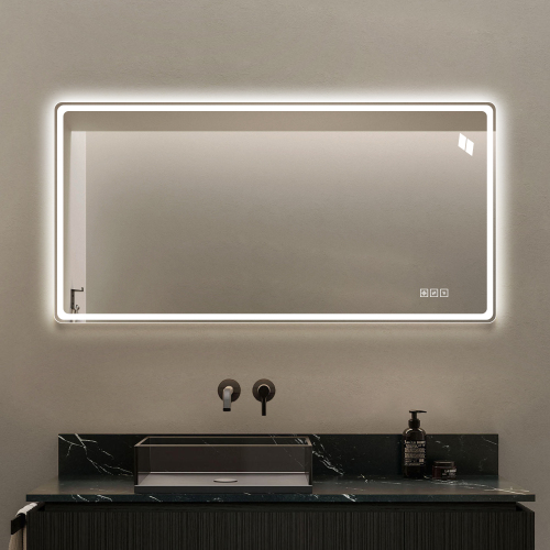 Led-badezimmerspiegel 60x120 Cm, Rahmenlos, Mit Einstellbarer Vorder-/hintergrundbeleuchtung (touch), 3 Farbtemperaturen (3000k-6000k), Beschlagfrei, Hd-kupferfreies Glas, Vertikal/horizontal Montierb