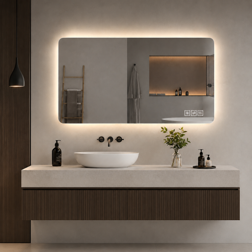 Led-badezimmerspiegel 60x100 Cm, Beleuchteter Spiegel Mit Intelligenter Entnebelung Und Einstellbarer Dreifarbiger Beleuchtung, Korrosionsbeständig