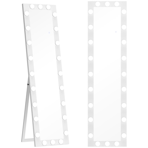 Led-spiegel 150x40 Cm Mit 24 Lampen, 3 Lichtfarben, Stand- Oder Wandspiegel, Modernes Design Weiß