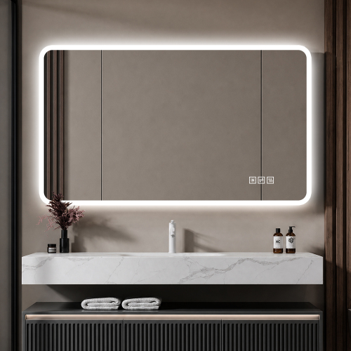 Led-badezimmerspiegel 60x100 Cm Mit Milchglasrahmen, Frontbeleuchtung, Anti-beschlag, 3 Lichtfarben, Stufenlos Dimmbar, Speicherfunktion, Horizontale/vertikale Montage, Ip44 Wasserdicht
