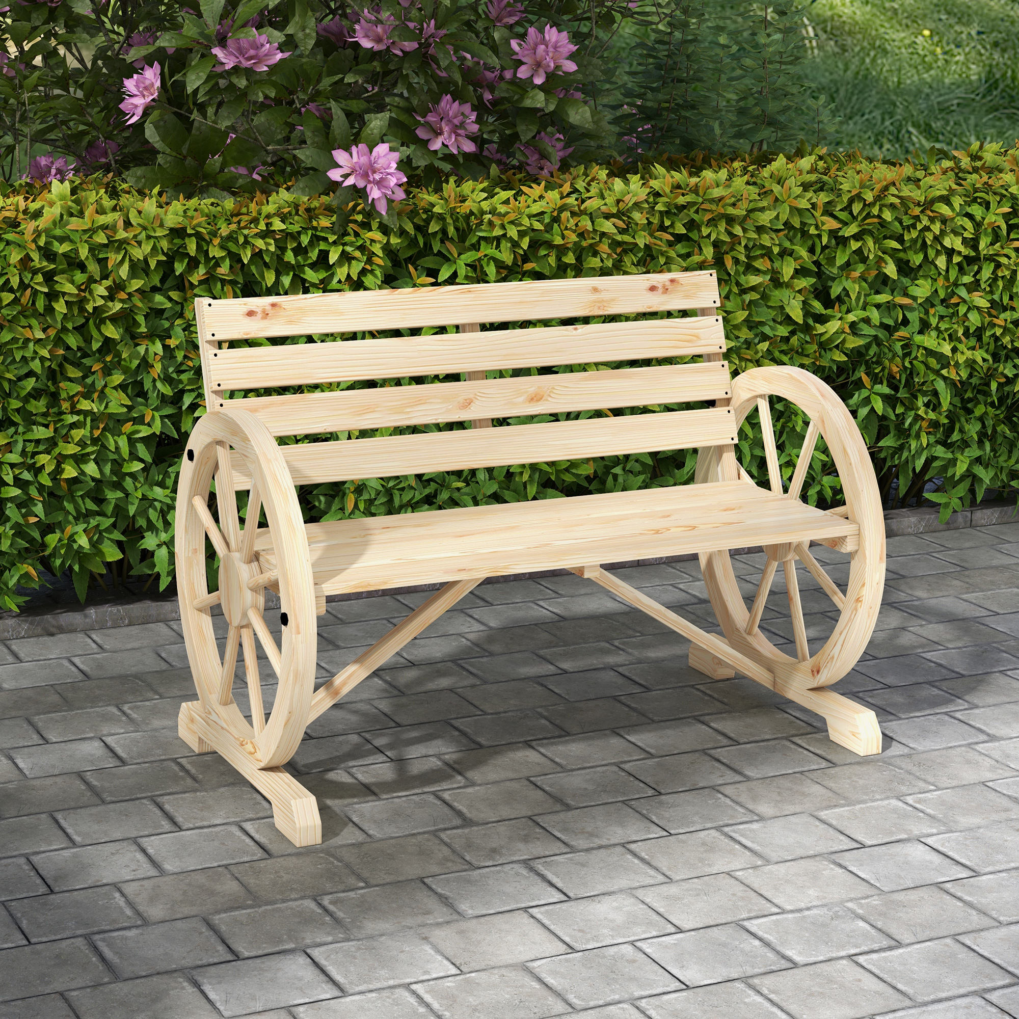 Gartenbank 2-sitzer (104x20x60 Cm), Im Landhausstil, Mit Armlehnen, Massives Tannenholz, Naturholz