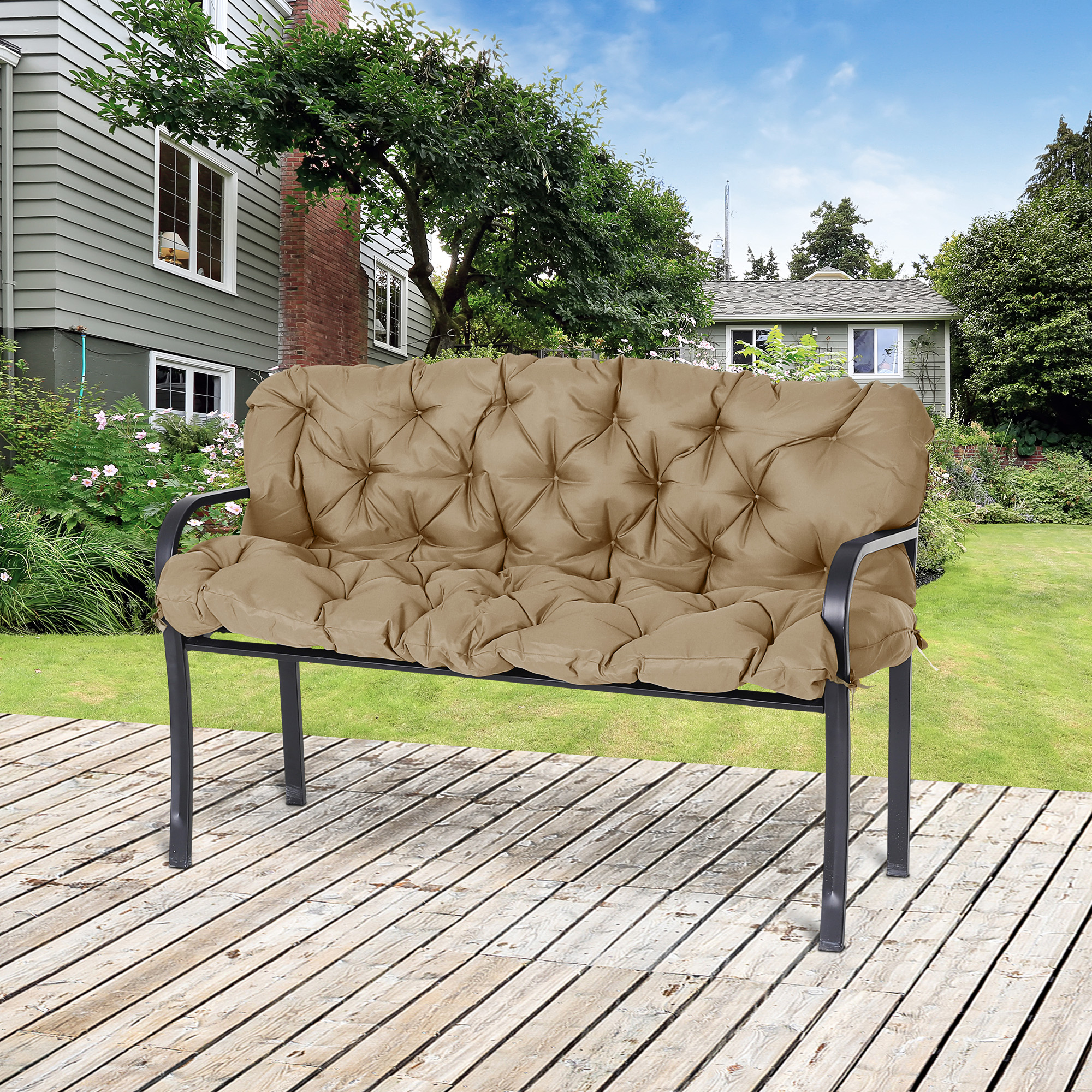 Bankauflage (150x98x8 Cm), Dicke Schaumstofffüllung, Mit 6 Bändern, Rückenpolster, Polyester, Khaki