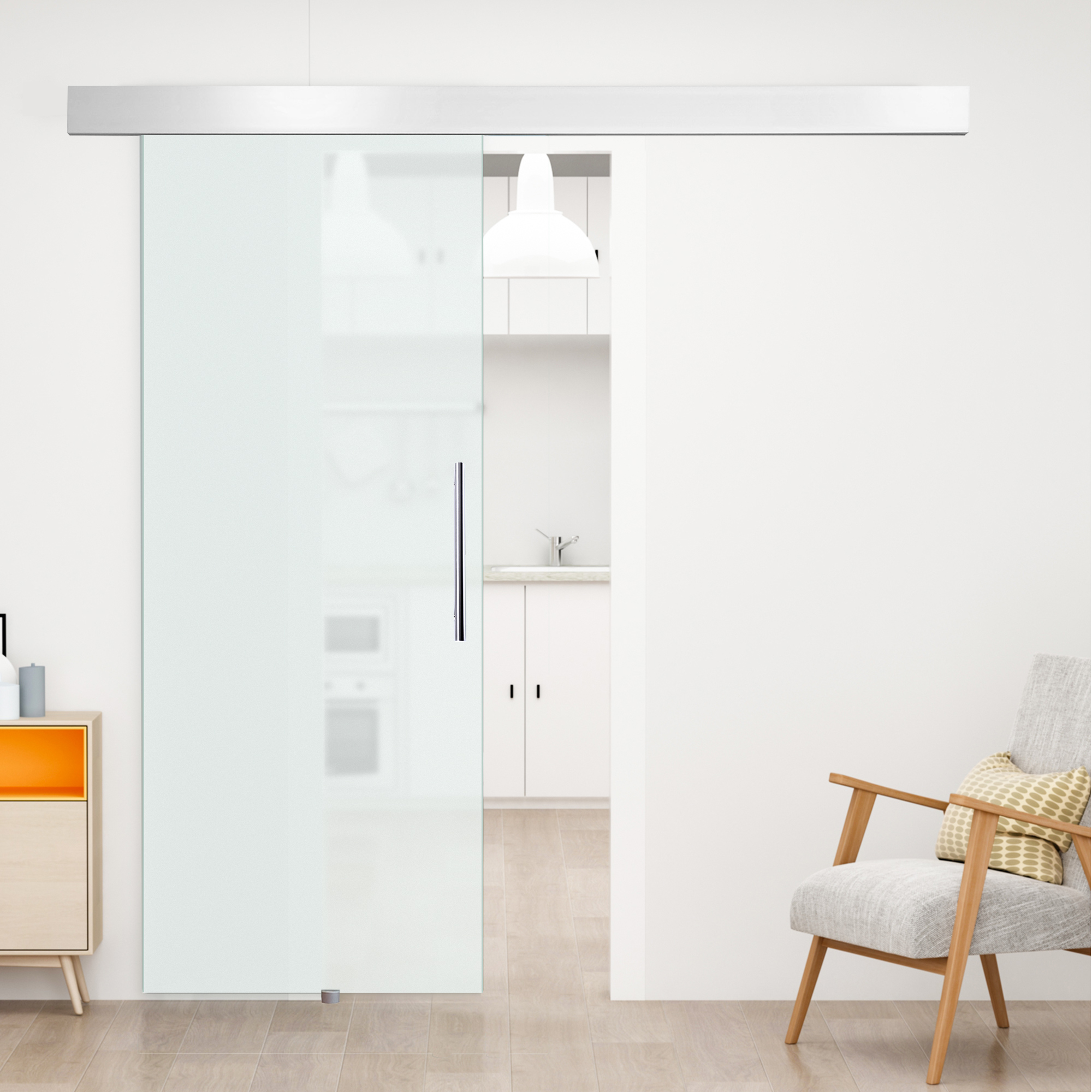 Glasschiebetür Komplettset 217.0x102.0x9.0 Cm, Mattiert, Lichtdurchlässig, 8 Mm Sicherheitsglas, Transparent
