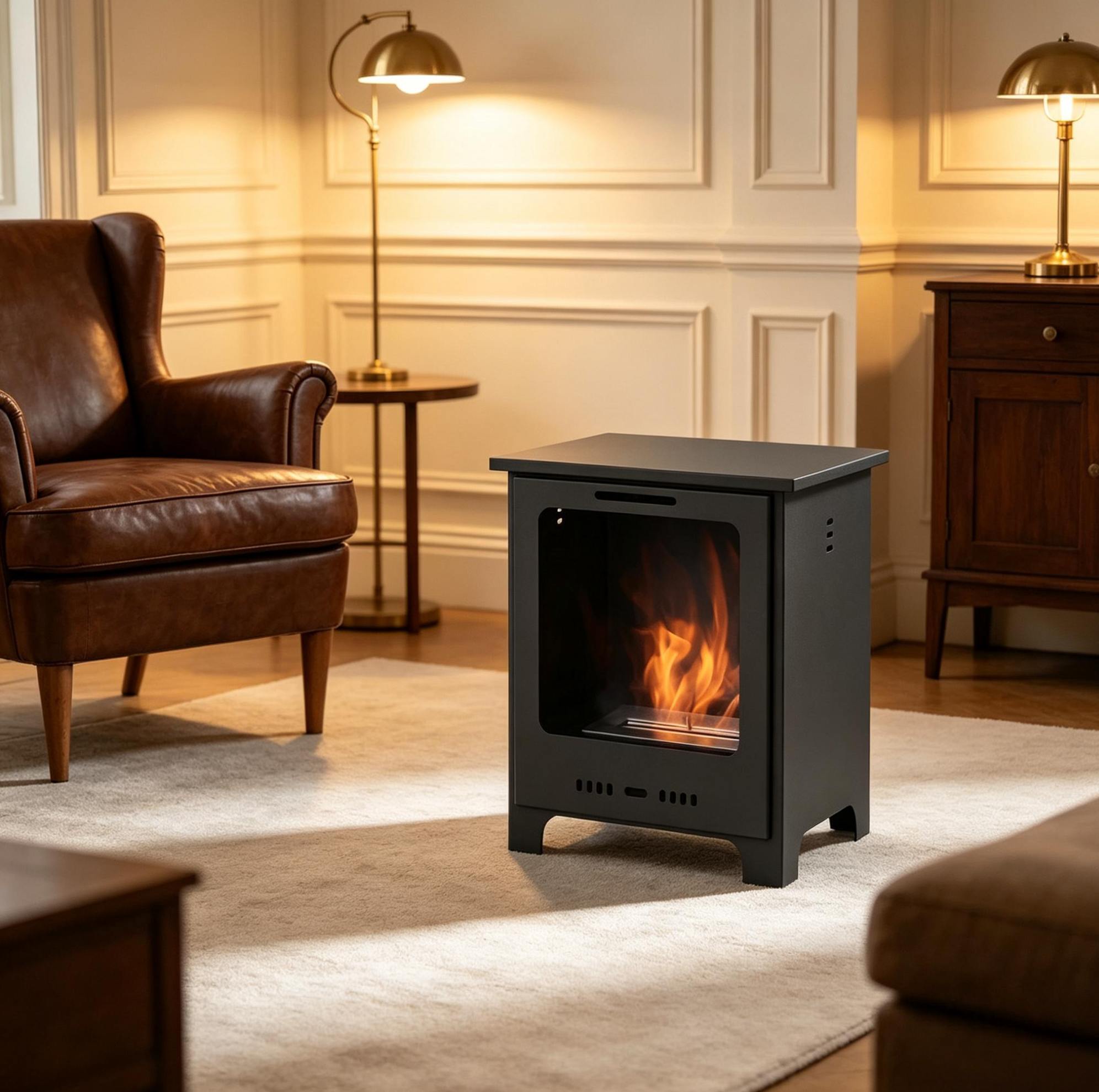 Bioethanol Kamin (40x30x50 Cm), Auf Beinen, Neo Retro Stil, Für 20-25 M², Metall, Schwarz