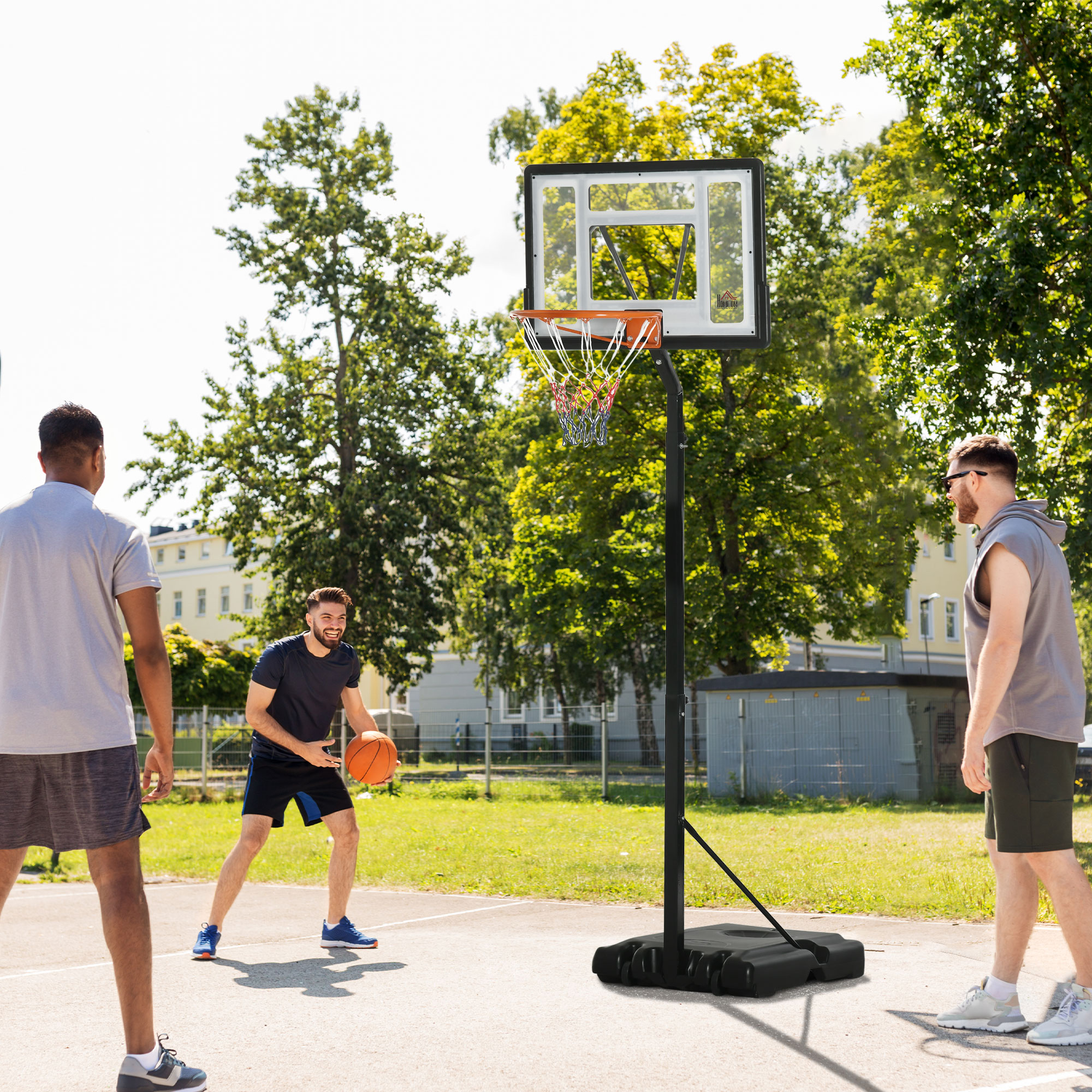 Basketballkorb Höhenverstellbar (90 X 60 X 260 Bis 310 Cm), Wetterfest, Mit Rollen, Stahlrahmen, Pvc, Schwarz