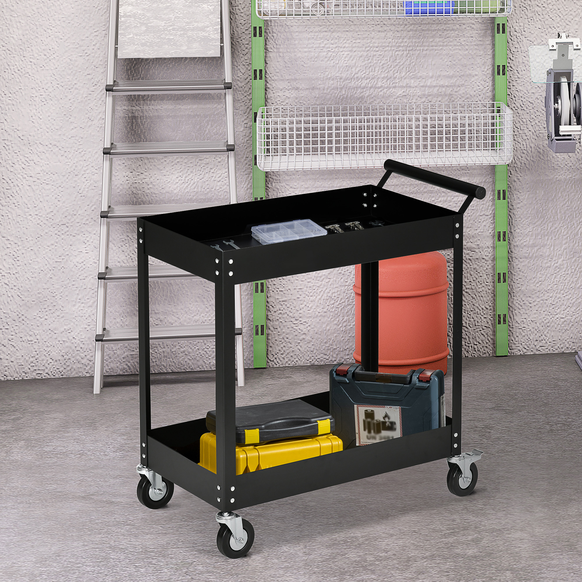 Werkstattwagen 84.5x38x84 Cm, Zweistufige Ablage, 150 Kg Tragkraft, Stahl, Schwarz
