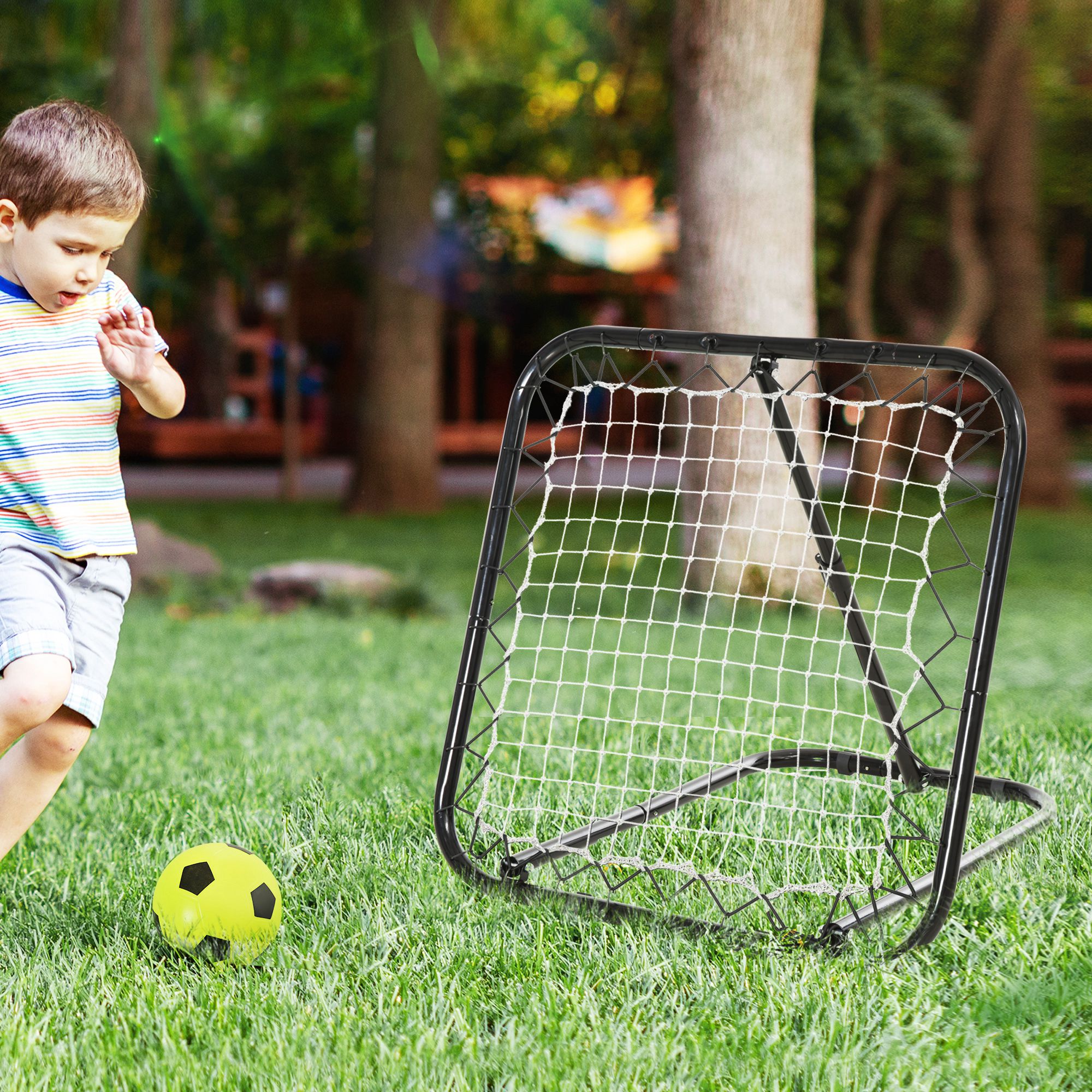 Fußball Rebounder Klappbar (78x84x65-78 Cm), Verstellbarer Winkel, Tragbar, Metall Und Pe Netz, Schwarz