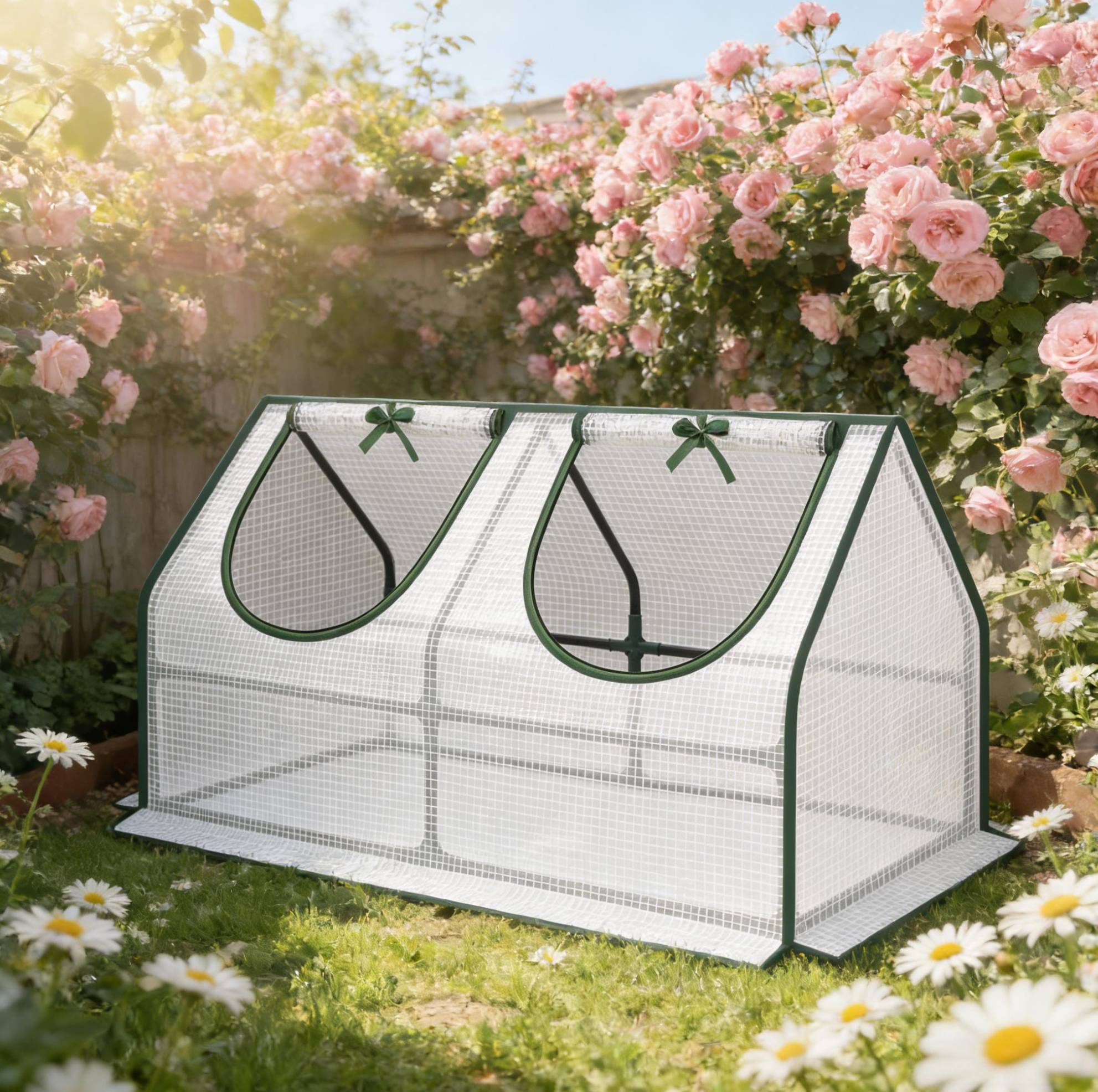 Gewächshaus (120 X 60 X 60 Cm), Mit 2 Aufrollbaren Fenstern, Für Balkon Und Garten, Aus Stahl Und Pe, Weiß