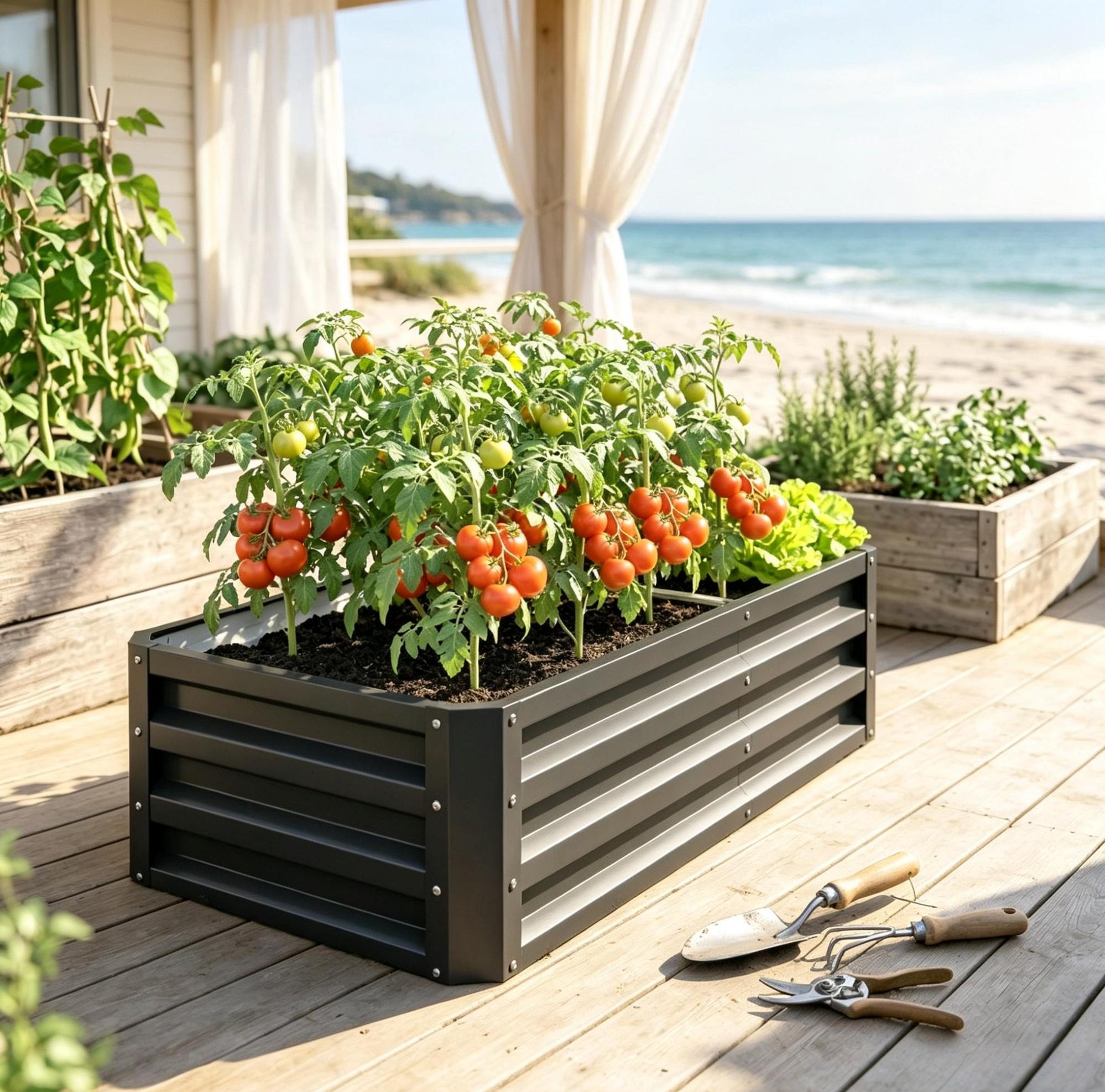 Gemüsegarten 120x60x30.5 Cm, Aus Verzinktem Stahl, Für Pflanzen, Kräuter Und Gemüse, Grau