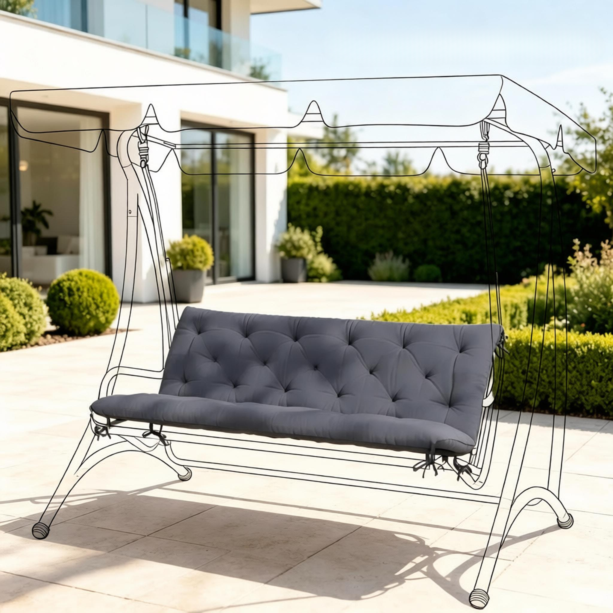 Gartenbankkissen (150 X 98 X 8 Cm), Gestepptes Design, Für Bank Oder Schaukel, Polyester Und Baumwolle, Grau