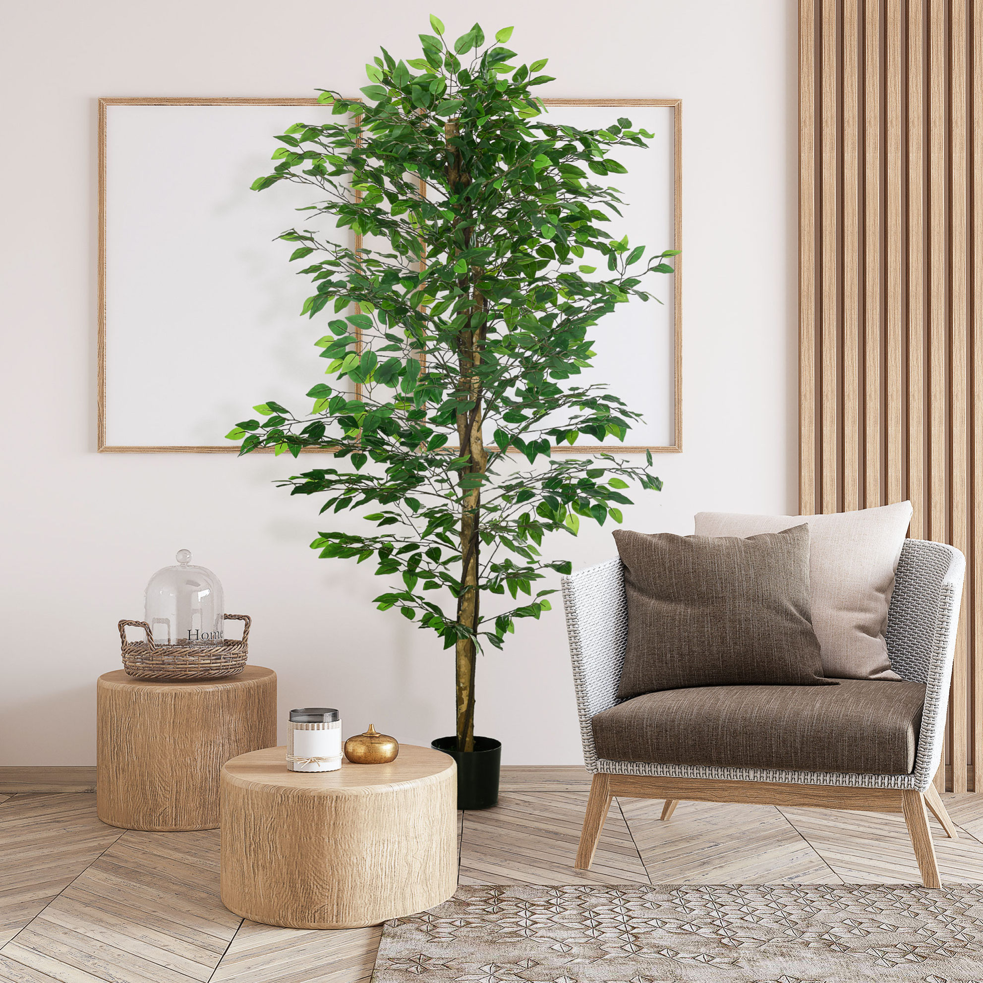 Künstlicher Ficusbaum 180 Cm, Naturgetreu, Inklusive Topf, Pflegeleicht, Kunststoff Und Metall, Grün