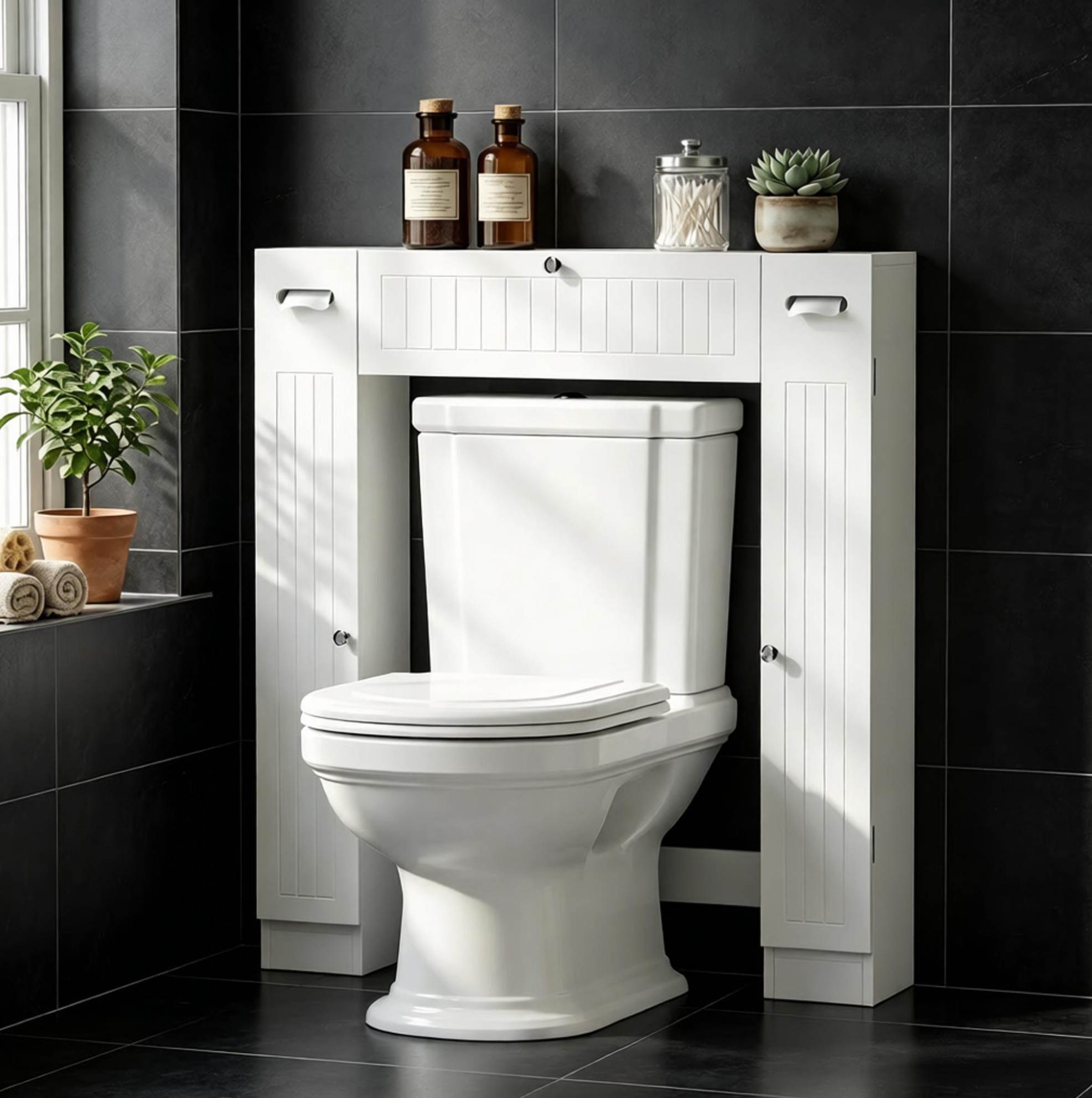 Redom Wc Überbauschrank, 88x18x98 Cm, 2 Seitenschränke, Schublade, Papierhalter, Mdf, Weiß