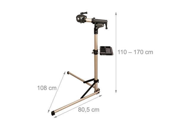 Relaxdays Fahrrad-montageständer, 100-160 Cm Höhenverstellbar, Für 35-85 Mm Rahmen, Lenkerhalter, Bis 50 Kg, Gold