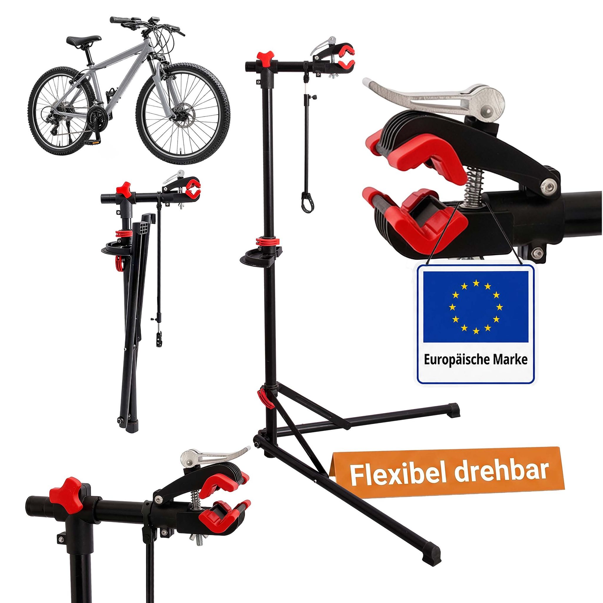 Relaxdays Fahrrad-montageständer, 115-160 Cm Höhenverstellbar, Bis 75 Mm Rahmen, Lenkerhalter, Bis 30 Kg, Schwarz