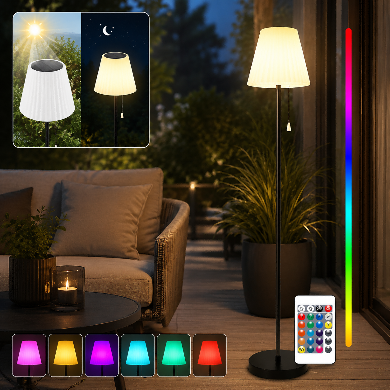 Rosnek Solar Stehlampe Outdoor Ip65 Rgb Gartenlampe Mit Fernbedienung Usb Aufladbar 143 Cm