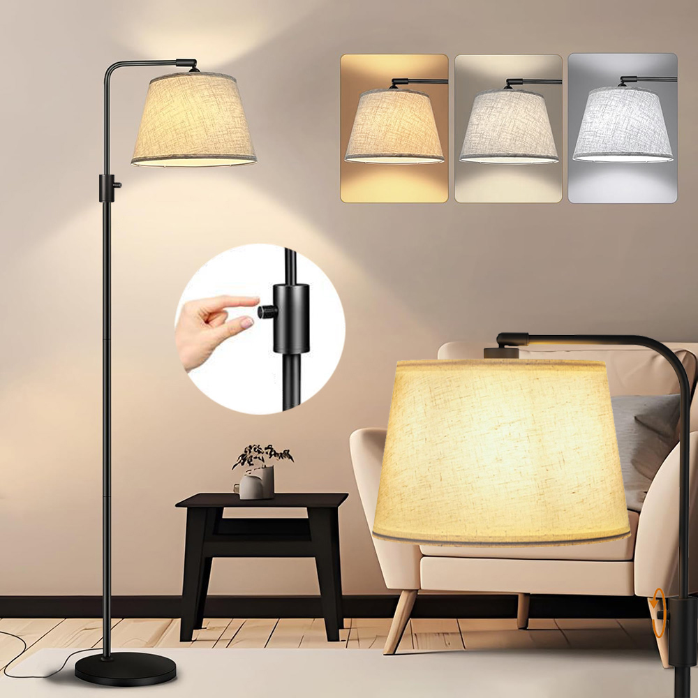 Rosnek Stehlampe Wohnzimmer 12w E27 Bogenlampe Mit Leinenschirm 3 Lichtfarben 173 Cm Schwarz