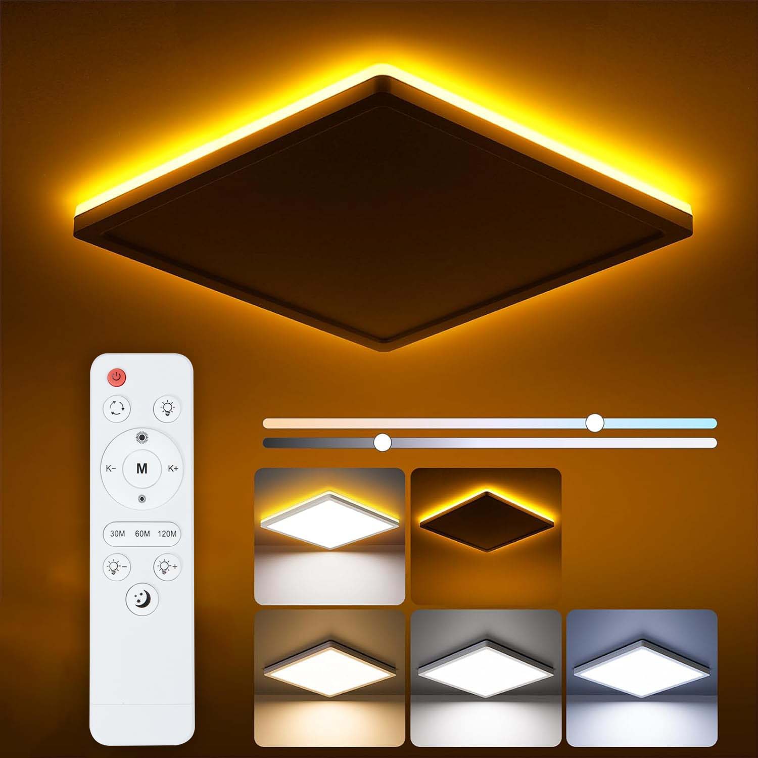 Rosnek Led Deckenleuchte Quadratisch 24 W 29 Cm 3200 Lm Dimmbar Mit Fernbedienung