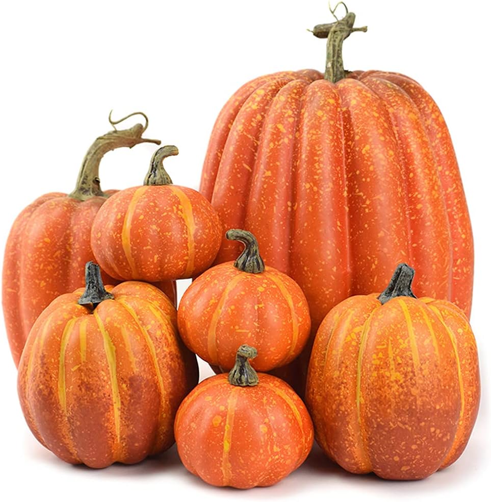 Set Mit 7 Künstlichen Kürbissen, Herbstdekoration Für Thanksgiving, Halloween Und Weihnachten