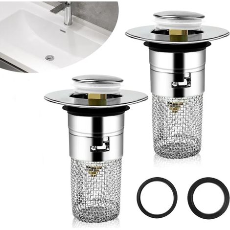 Rnemitery – 2-teilige Spülbeckenablaufgarnitur – Herausnehmbarer Filter 33–40 Mm – Edelstahl – Pop-up-design Für Bad Und Küche