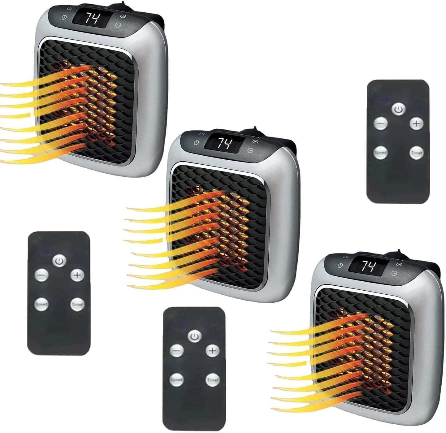 Set Mit 3 Mini-keramik-wandheizkörpern 800w – Schnelles Aufheizen, Leise Und Energieeffizient Mit Fernbedienung Und Led-anzeige (silber)