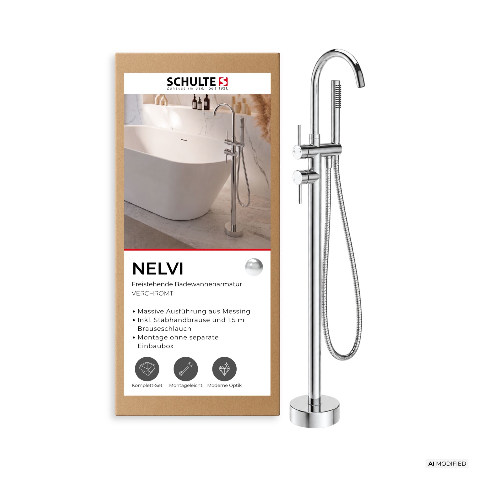 Schulte Standarmatur Nelvi 117,8 Cm Hoch, Messing, Chrom, Handbrause Und Schwenkbarer Auslauf