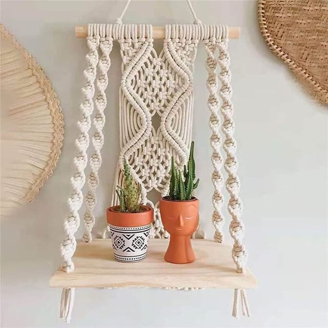Shining House - Wandregal – Bohemian-Wanddekoration für Schlafzimmer – Makramee-Wandkunst aus gewebtem Seil als Boho-Badezimmerregal-Dekor