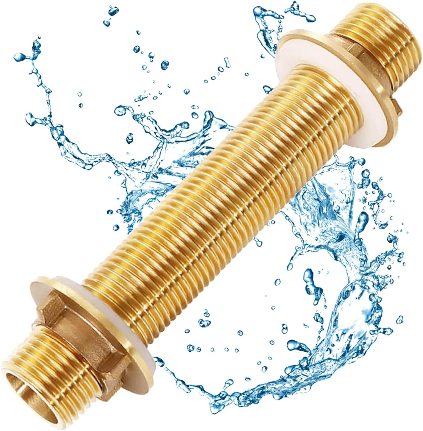 Sollbry Raccord De Cloison En Laiton G3/4, 10cm Raccord Cloison En Laiton, Adaptateur De Tuyau Avec 2 Joints En Silicone, Pour Robinet Seau De Pluie De Pluie Réservoirs D'Eau