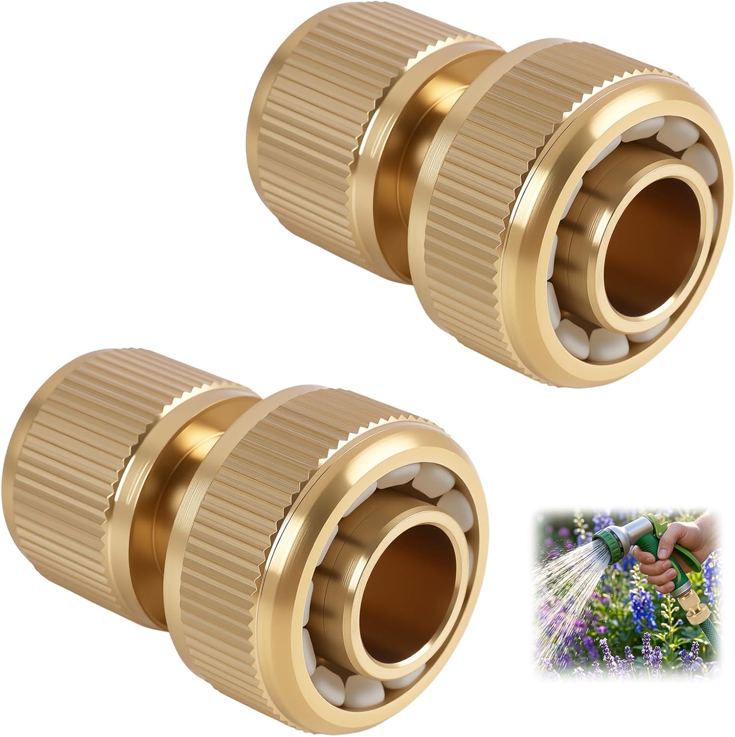 Sollbry 2pcs Connecteur De Tuyau D’arrosage En Laiton De 19 Mm (3/4") - Raccord Rapide Et Antirouille Pour Le Jardin Et Usage Domestique,pour Tuyaux De 15-19 Mm - Pack Durable Avec Installation Facile