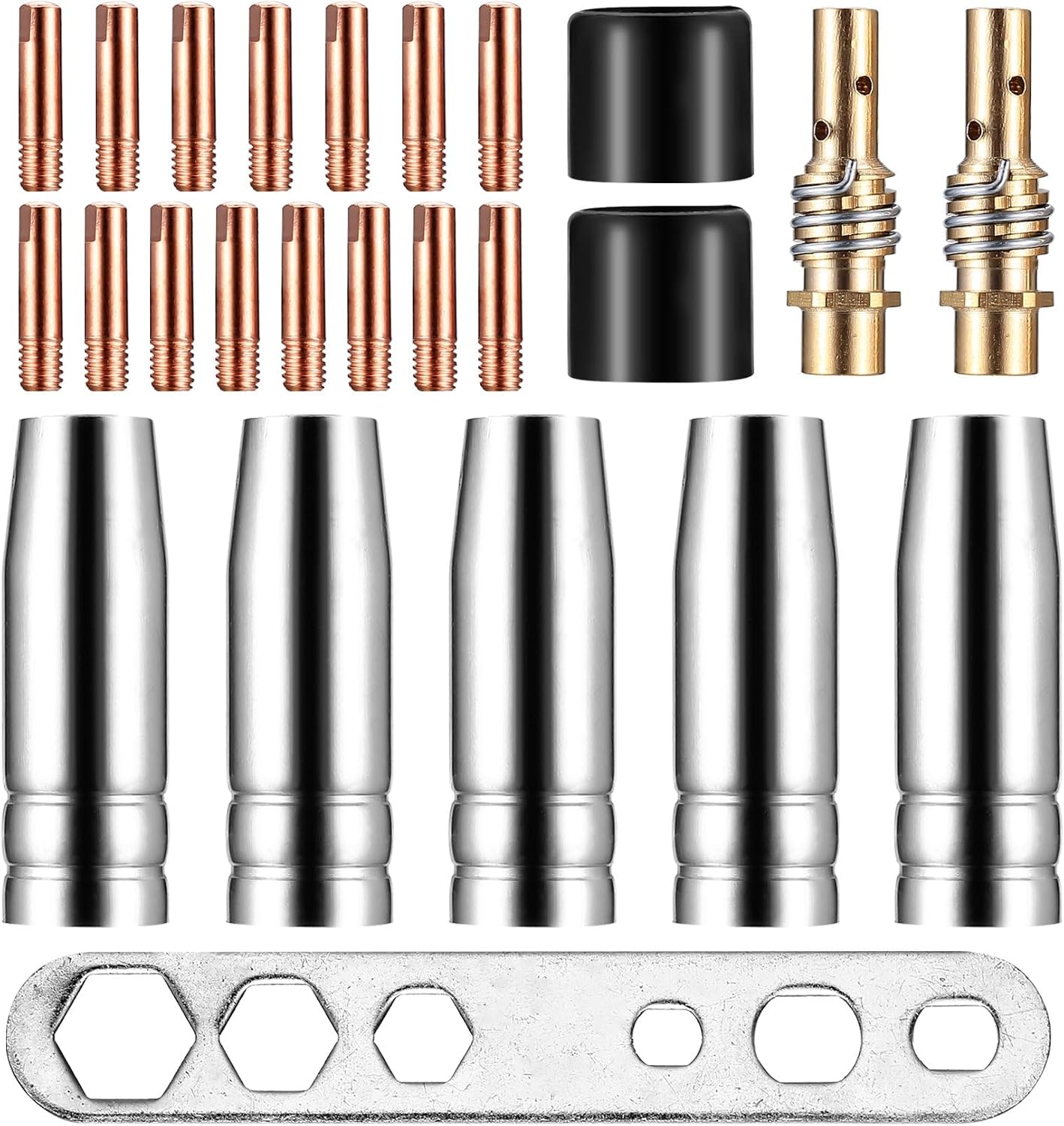 Sollbry 25 Pcs Embouts De Contact De Buse De Soudage, Mag Mig Pointe De Contact M6 0,8 Mm, Kit De Torche De Soudage, Accessoire Consommables De Coudage Pour Mag Mb15 15ak, Buse Conique, Buse À Gaz