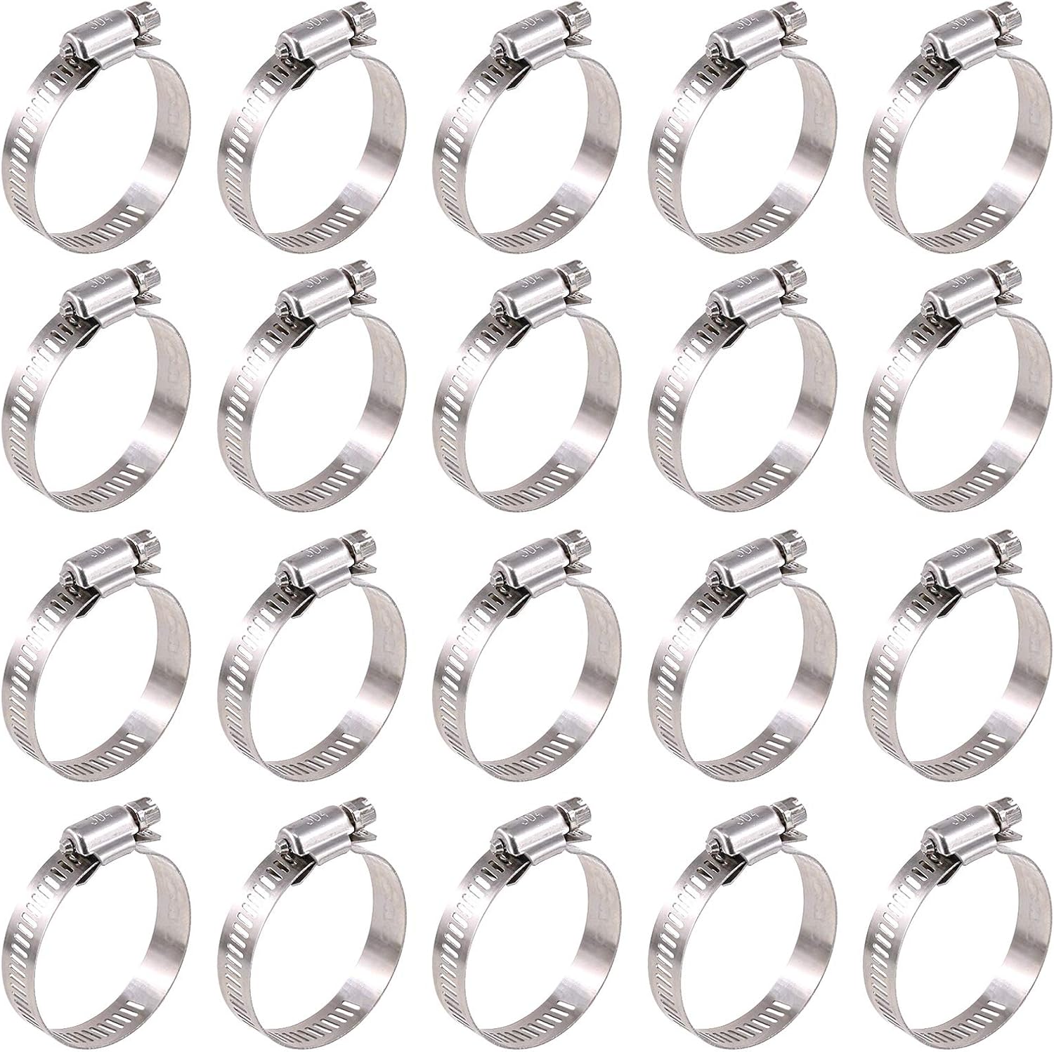 Sollbry Lot De 20 Colliers De Serrage Réglables En Acier Inoxydable 304 De 27 À 51 Mm Pour Tuyau D'Eau, Plomberie, Automobile Et Mécanique (27-51 Mm)