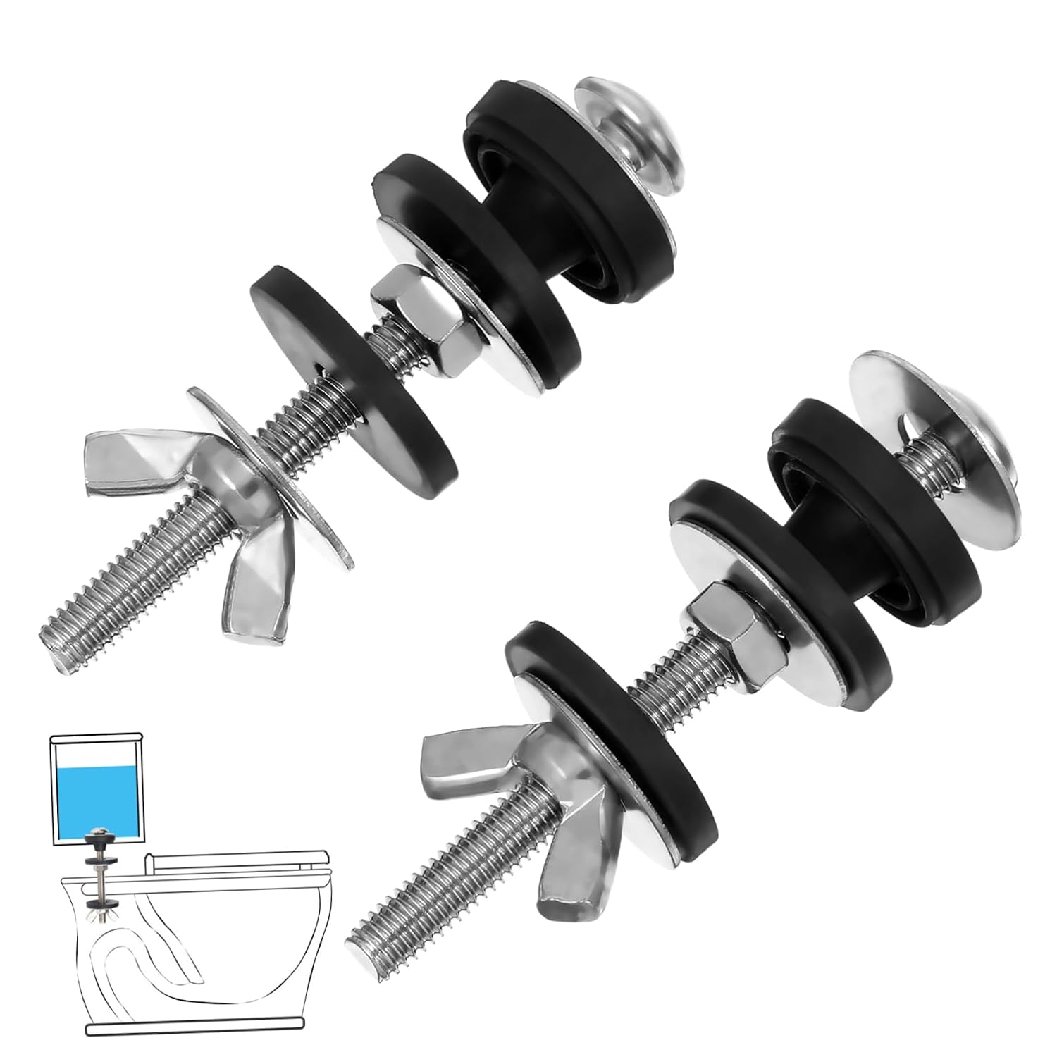 Sollbry 2 Boulons Réservoir Wc Inox Joint Réservoir Wc À Cuvette Vis De Fixation Pour Rondelles Et Écrous Pièces De Rechange Pour Toilettes